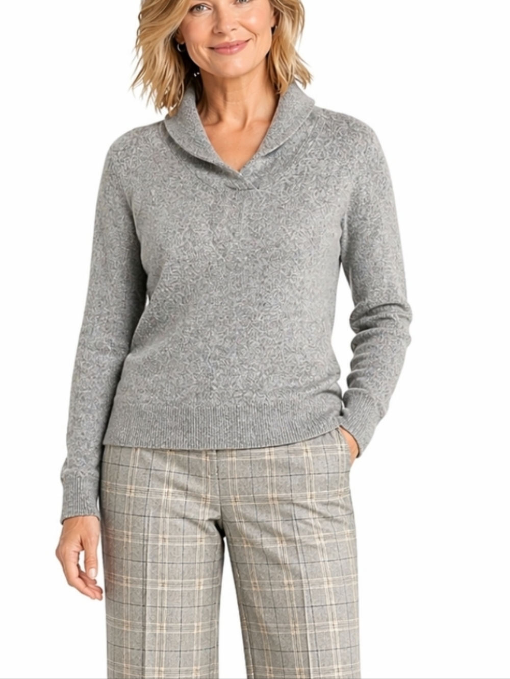 Sarah Spencer Angora Rabbit Wool Blend Grey Shawl Neck Pullover Sweater Size L